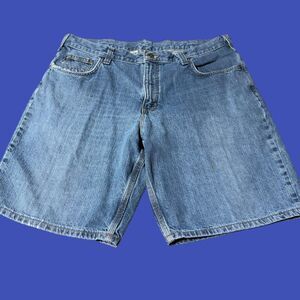 Carhartt Denim Short Men 38 Blue Logo Relaxed Fit Cargo Pockets Workwear